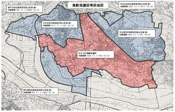 地図：守谷市鳥獣保護区等区域図