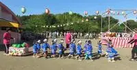 写真：一列に並んで山車を引く子供たち1