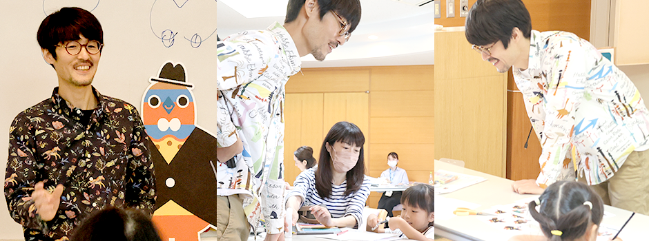 ワークショップで子供たちとやりとりをするイヌイさんの様子