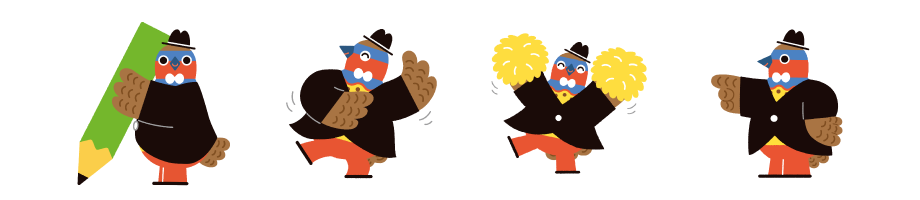 5点のイラストが追加になりました!鉛筆を持つこじゅまる、踊るこじゅまる、応援するこじゅまる、指さしをするこじゅまる