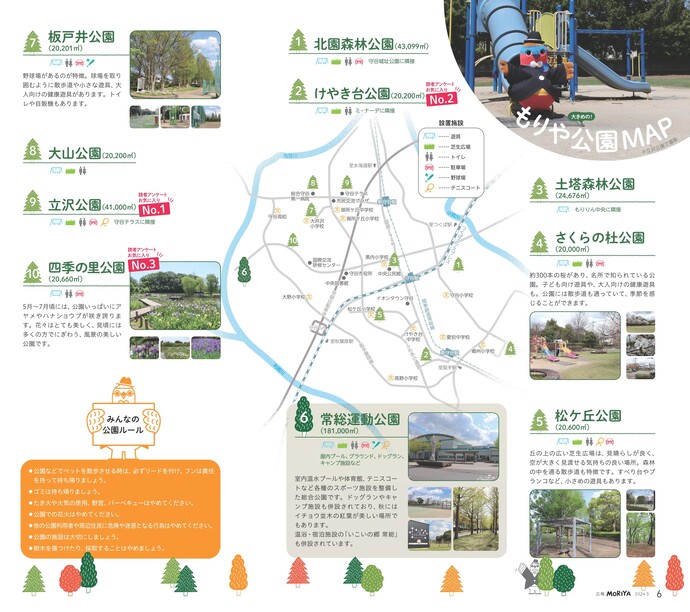 守谷市内の公園マップ