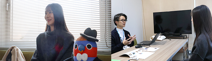 取材中の本持桃子さんの写真