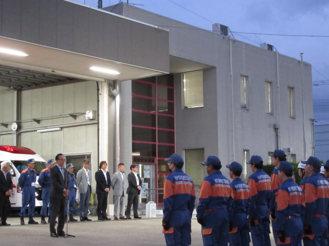 県南南部地区操法大会に出場する大野地区消防団（第5・6・7分団）の激励会に出席する市長